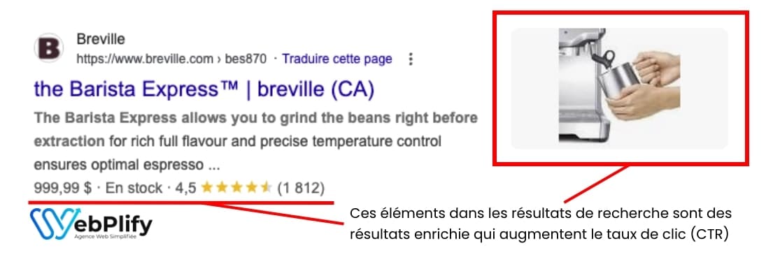 EXEMPLE DE RESULTATS ENRICHIE E COMMERCE OPTIMISE DANS LA SERP DE GOOGLE min
